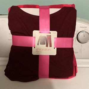 Pajama pants are fleece and shirt is cotton and Polyester